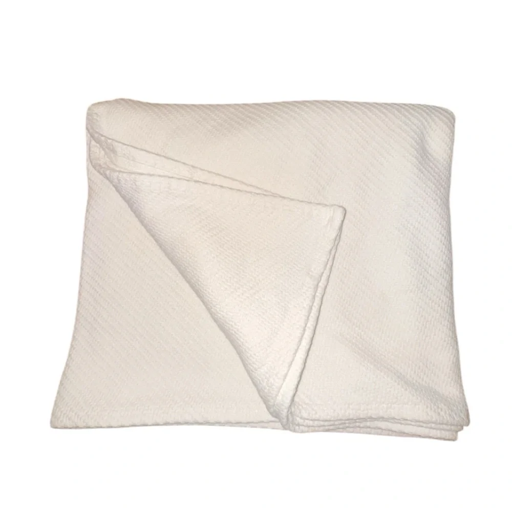 Restoration Hardware White 100% Cotton Basketweave Coverlet‎ Blanket 86x78